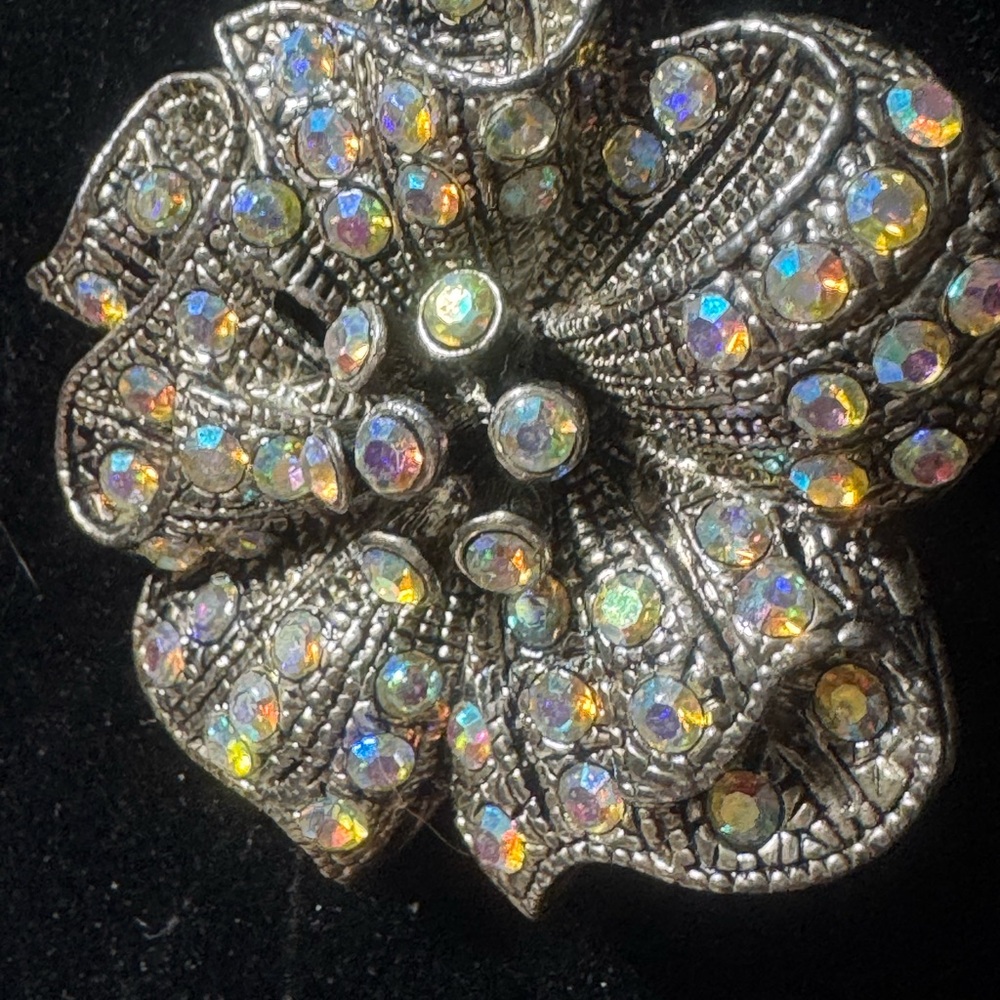 Kenneth Cole Elegant Silver and Iridescent AB Crystal Brooch, Vintage